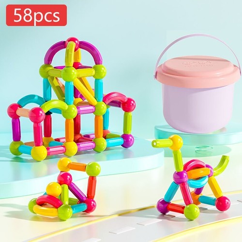 58pcs Kids Magnetic Building Blocks Playset For Toddler Toys Birthday Gift - Picture 4 of 7