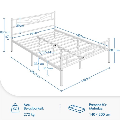 Metallbett Einzelbett Bettgestell Singlebett Gästebett Bettrahmen mit Lattenrost - Bild 31 von 33