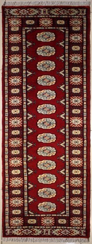 Rugstc 2x8 Bokhara Jaldar rot Läufer Teppich, echt handgeknüpft, Wollflor - Bild 1 von 5