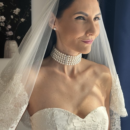 Layered pearl choker, 5 strand bridal necklace made with white Swarovski pearls - Picture 2 of 13
