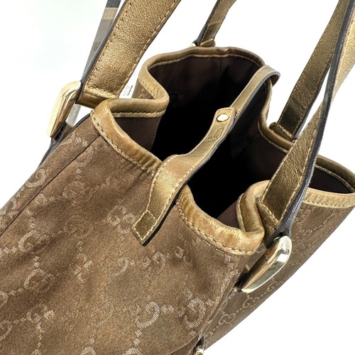 GUCCI Tote Hand Bag Abbey Canvas Shoulder Brown Gold Authentic - Picture 12 of 24