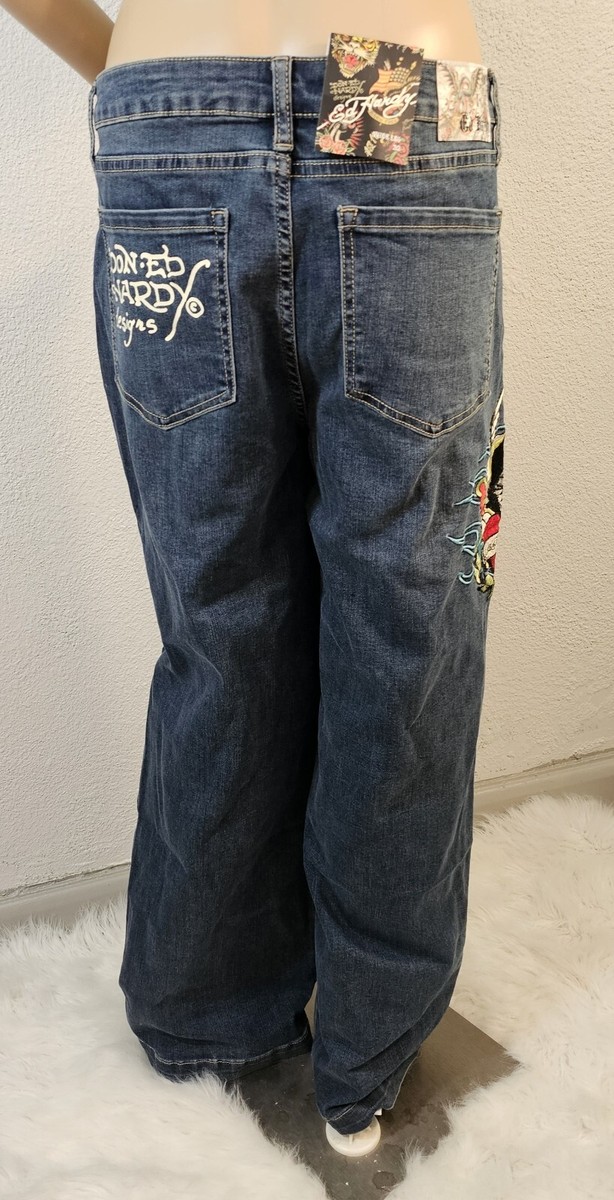 Ed Hardy Women's Wide Leg Jeans Eagle & Heart Medium Vintage Ed Hardy Women's Wide Leg Jeans Eagle & Heart Medium Vintage