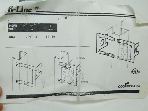 5 PACK! B-LINE BB3 - 2-1/2" X 3" SWITCH BOX SUPPORT BRACKET FREE SHIPPING! CT - Picture 4 of 6