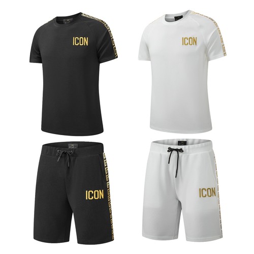 Neu Herren Baumwolle T-Shirt + Polyester Shorts Set ICON DRUCK Trainingsanzug Sommer - Bild 1 von 7