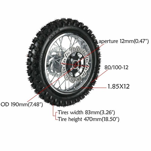 12" Rear Wheel Rim Tire For SSR Pit Bike Dirt Bike 50/70/90/110/125/140CC NEW US - Picture 3 of 11