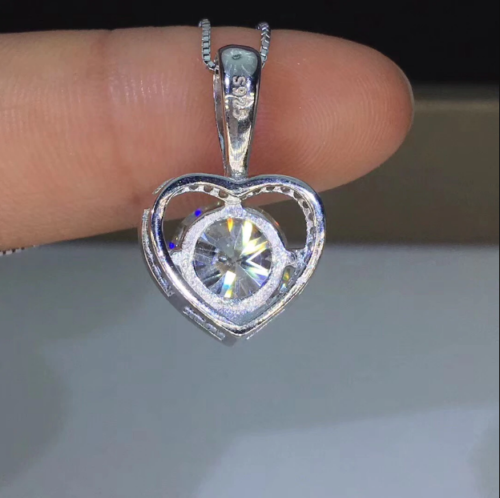 Herz-Anhänger 2 kt Rundschliff Laborgefertigt Diamant 14 K Weißgold-Finish Kostenlose Kette - Bild 3 von 3