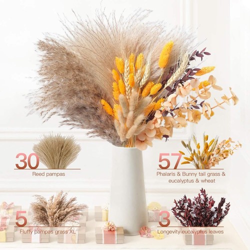 Autumn Floral Arrangement for Thanksgiving Table 17" Orange Pampas Dried Flowers - Picture 2 of 11