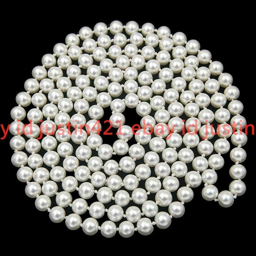 8/10mm South Sea White Shell Pearl Round Beads Necklace Long 24/36/50 Inches - Picture 5 of 14