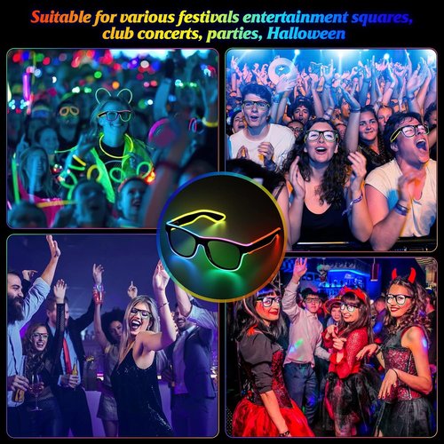 LED Leuchtbrille Mehrfarbig Glow in the Dark Neon Brille für Rave Party, E - Bild 3 von 6
