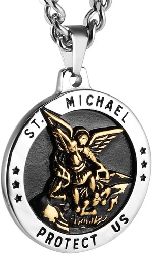 St. Michael der Erzengel katholische Medaille Edelstahl Amulett Anhänger Halskette - Bild 21 von 48