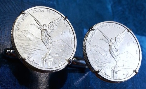 Mexican Victory Angel .999 Pure Silver Mexico 1/10 Onza Bullion Coin Cufflinks!! - Picture 3 of 4