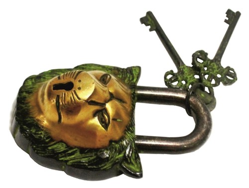 Lion Door Lock Antique Vintage Style Solid Brass Handcrafted Padlock Home Décor - Picture 3 of 6