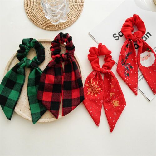 Red Green Hair Scarf with Ribbon Bow for Women Girls Bow Christmas Scrunchies... - Picture 4 of 7