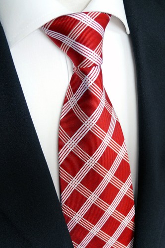 Hecho a Mano Hombre Lujo Corbata de Seda, Rojo de Cuadros, k 169.1 - Imagen 3 de 3