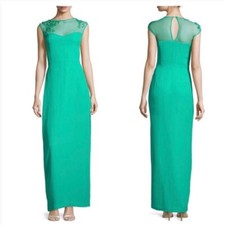 Halston Heritage Beaded Illusion-Neck Crepe Gown Spearmint MSRP $1,195 NWT SZ 6