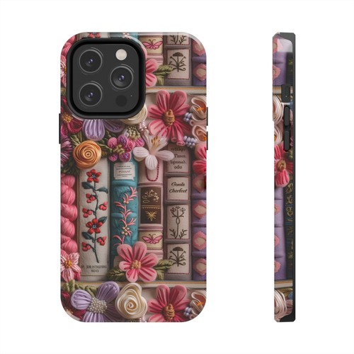 Floral Book-Themed Tough Phone Case, Glossy, Impact-Resistant, Wireless Charging - Picture 16 of 27