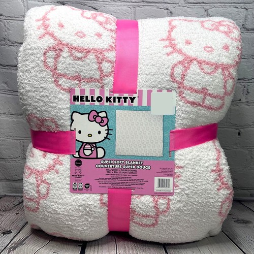 Manta Sherpa Gruesa Blanca y Rosa Hello Kitty COMPLETA/REINA NUEVA CON ETIQUETAS Sanrio - Imagen 2 de 4