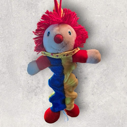 Vintage Clown Baby Krippe Zugspielzeug 18 Zoll Musikalisch Plüsch Primärfarben FUNKTIONIERT - Bild 2 von 13