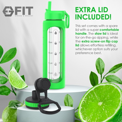 Botella de agua de vidrio de 32 oz con recordatorio de marcador de tiempo (cal) - Imagen 5 de 6