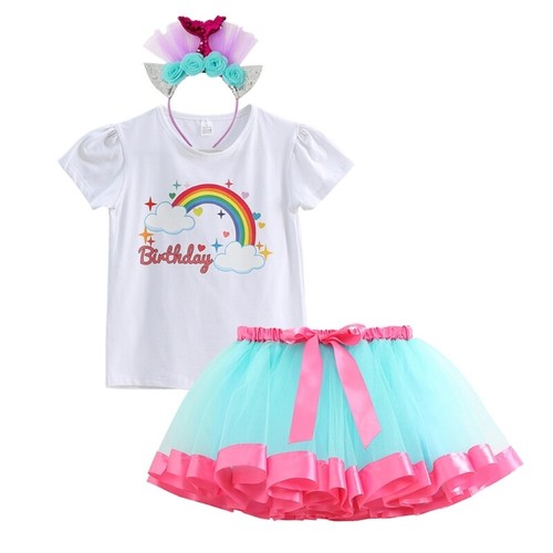 Licorne Girl Birthday Costume Outfits Skirt Headband Birthday Party Decors - Picture 16 of 26