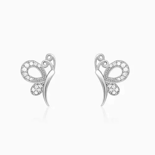 Round Cut 1.00Ct Simulated Diamond Butterfly Stud Earring 14K White Gold Plated - Bild 3 von 3