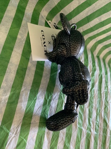 NUOVO COACH X TOPOLINO CIOTTOLATO PELLE NERA ACCENTI ARGENTO 6" PORTACHIAVI/PORTACHIAVI CATENA - Foto 6 di 12
