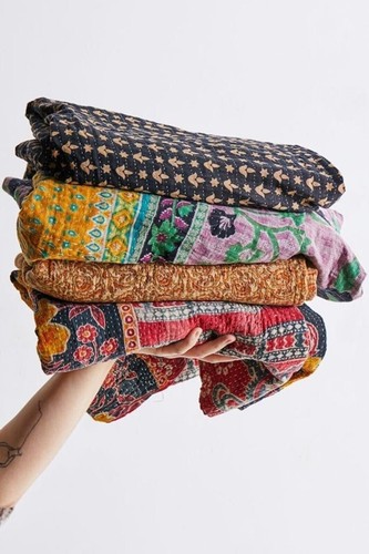 Wholesale lot of 10 Kantha Quilt Vintage Cotton Bedspread Blanket Ralli Throw - Picture 4 of 5