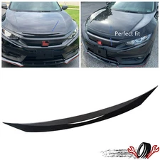 FOR 2016-2021 HONDA CIVIC FRONT HOOD BUMPER UPPER TRIM NOSE COVER GLOSS BLACK
