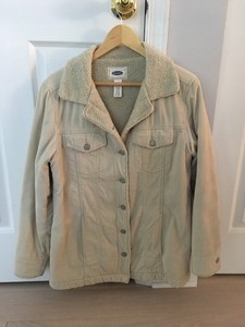 Women-039-s-Old-Navy-Beige-Tan-Corduroy-Sherpa-Lined-Jacket-Coat-Size-Medium
