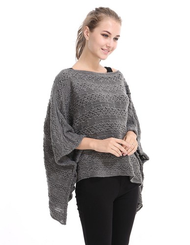 Women Poncho Stole Cape Shrug Wrap Shawl Jacket Jumper Sweater Knit Crochet 8-18 - Picture 22 of 23