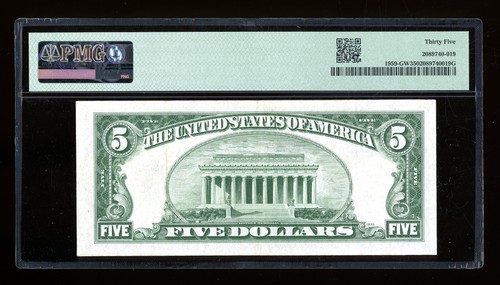 DBR 1934-C $5 FRN Chicago Wide Fr. 1959-Gw PMG 35 Serial G55025898B - Picture 2 of 2