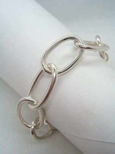 925 Silver Bracelet - Chain Bracelet With Large Links - - Picture 1 of 6