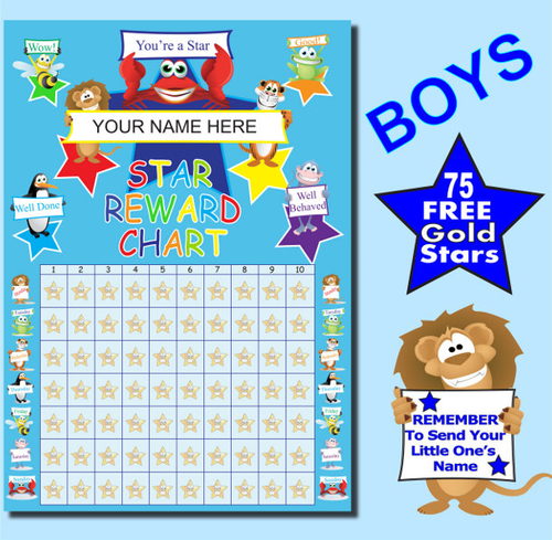 Tabla de recompensas para niñas o niños personalizada con 75 estrellas metálicas doradas GRATIS - Imagen 2 de 8