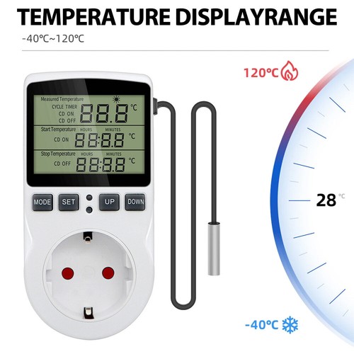 230V Temperaturregler Steckdose Fühler Digital Thermostat Zeitschaltuhr Timer DE - Bild 5 von 12