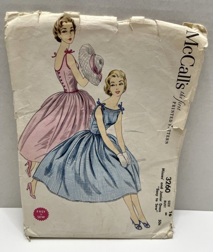 Vintage 1955 McCalls Sewing Pattern #3260 Sun Party Dress Size 16