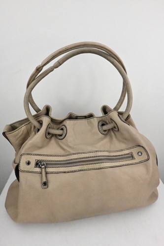 Bolso grande holgado doble asa Oroton en masilla con costuras en contraste negro - Imagen 1 de 14