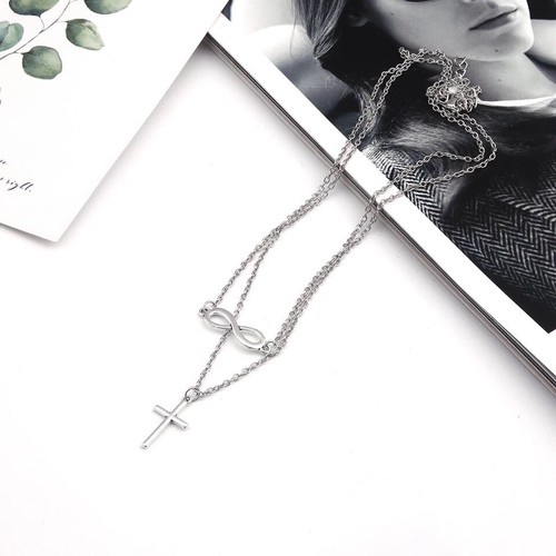 Damen Infinity Kreuz doppellagig Anhänger Halskette silber oder vergoldet N52 - Bild 4 von 7