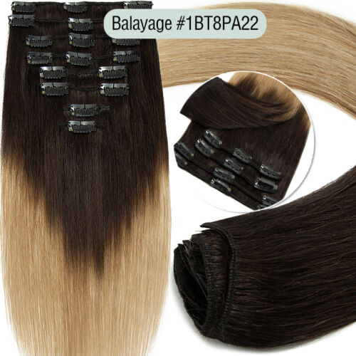 Clip in 100% extensioni capelli umani reali indiano russo Remy 8 pz trame testa intera - Foto 6 di 64