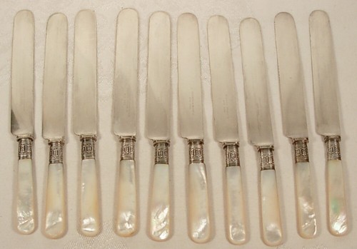 COLUMBIA CUTLERY CO NEW YORK 10 MOTHER OF PEARL HANDLE KNIVES - Picture 1 of 3