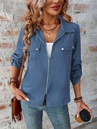 Mujeres Damas Cremallera Cárdigan Chaqueta para Chaqueta Suave Otoño Moda Camisa Abrigo - Imagen 10 de 23