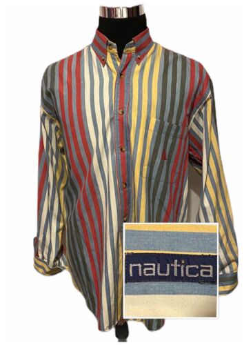 Nautica Mens VTG 90's Button Front Shirt Multi Col