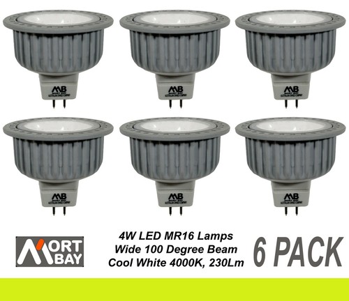 6 x LED Wide Beam Downlight Globes Bulbs 4W 12V MR16 Cool White 4000K AC & DC - Picture 1 of 4