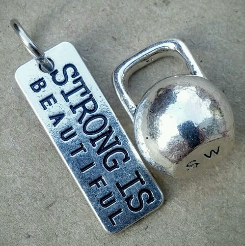 STRONG Is Beautiful Tag Kettlebell Swing Weight Workout Fitness Charms Pendants - Picture 11 of 11