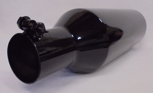 NEGRO BRILLANTE 2.5" ENTRADA 5" SALIDA 18" LARGO ÁNGULO LAMINADO DIÉSEL ESCAPE CAMIÓN PUNTA - Imagen 6 de 7
