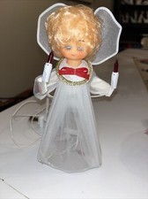 Vtg 8" Mesh Netting Angel Tree Topper Christmas Art Deco Light Up Blonde Hair