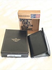 DOCKERS mens 28 black Leather TRIFOLD POCKETMATE wallet with box removable ID