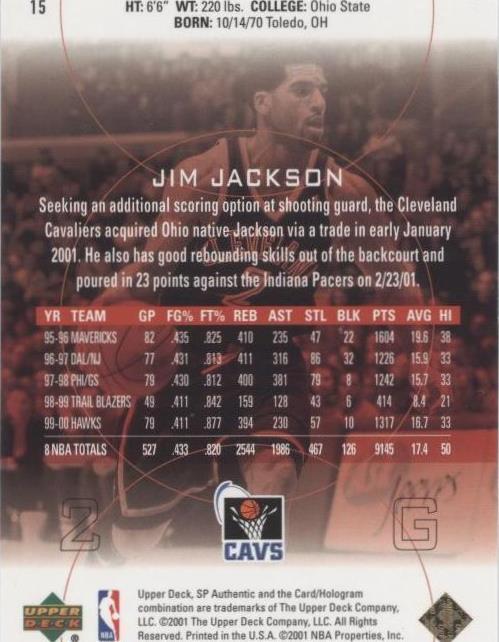 2000-01 SP Authentic - Jim Jackson #15