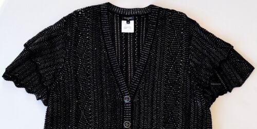 18P CHANEL BLACK GOLD CARDIGAN KNIT LACE SHORT SLEEVE SWEATER TOP 48 - Picture 12 of 12