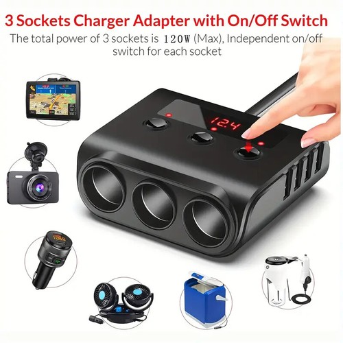 Auto KfZ Adapter 3 Fach Zigarettenanzünder Verteiler mit 4 USB 12V 24V Steckdose - Bild 16 von 16