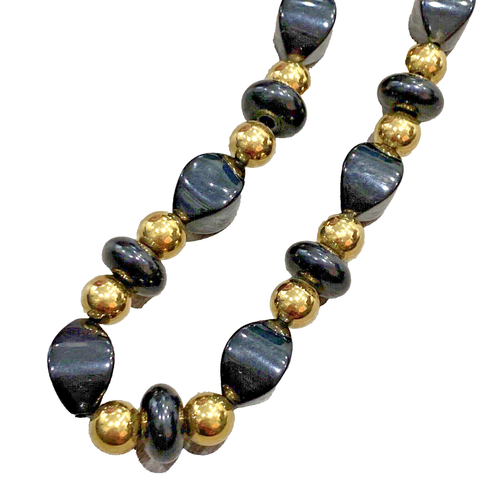 Vintage Napier Black Acrylic & Goldtone Beaded Necklace Chunky 80s Choker Collar - Picture 7 of 8